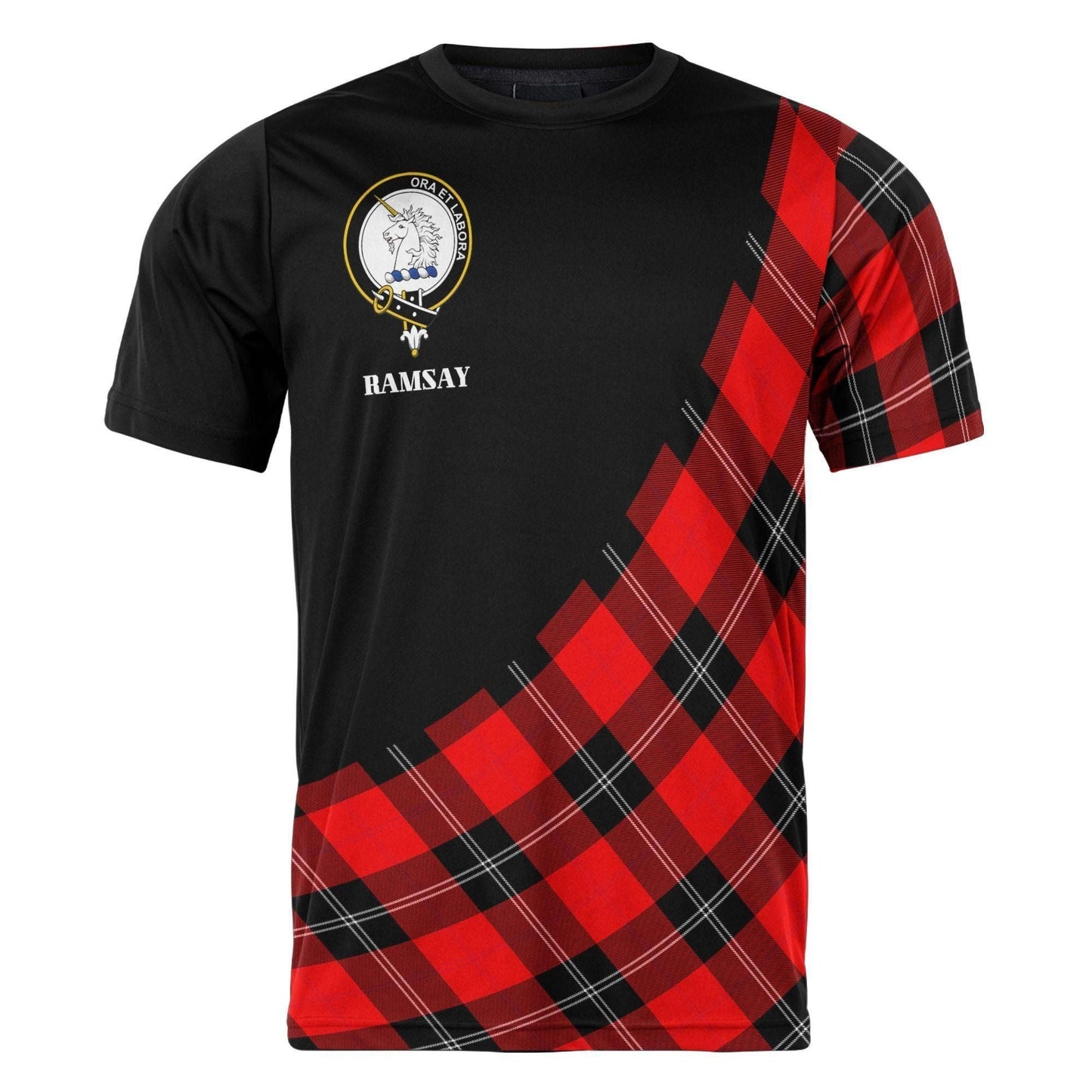 Printivon Ramsay Clan Tartan with Kilt Design Personalized Tee Shirt Scotland Gift For Mom and Dad