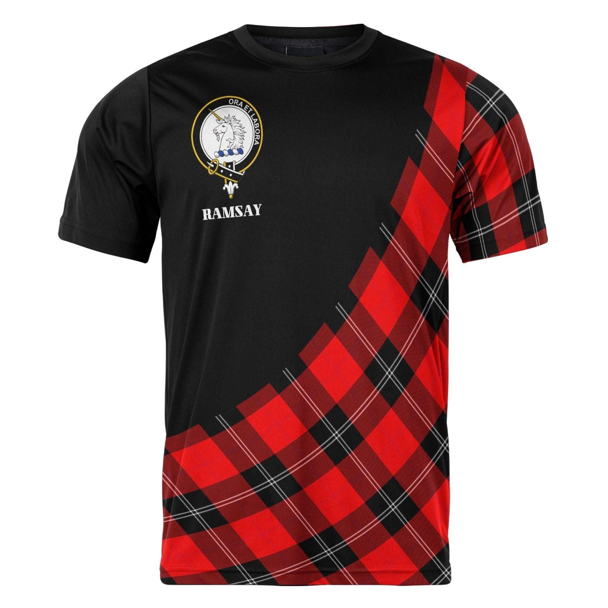 Printivon Ramsay Clan Tartan with Kilt Design Personalized Tee Shirt Scotland Gift For Mom and Dad