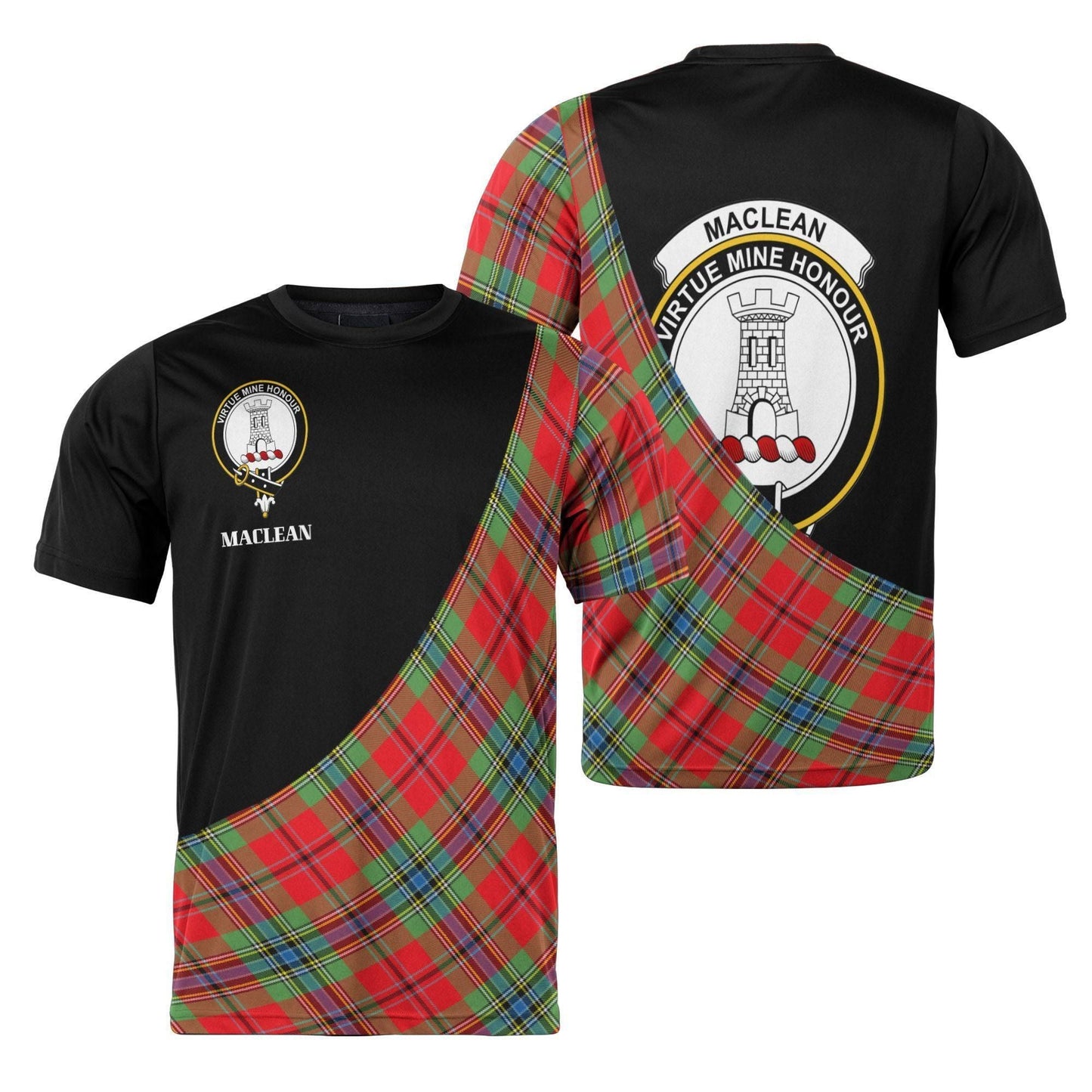 Printivon MacLean Clan Tartan with Kilt Design Personalized Tee Shirt Scotland Gift For Mom and Dad