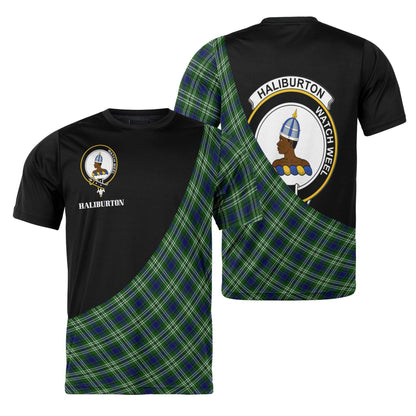 Printivon Haliburton Clan Tartan with Kilt Design Personalized Tee Shirt Scotland Gift For Mom and Dad