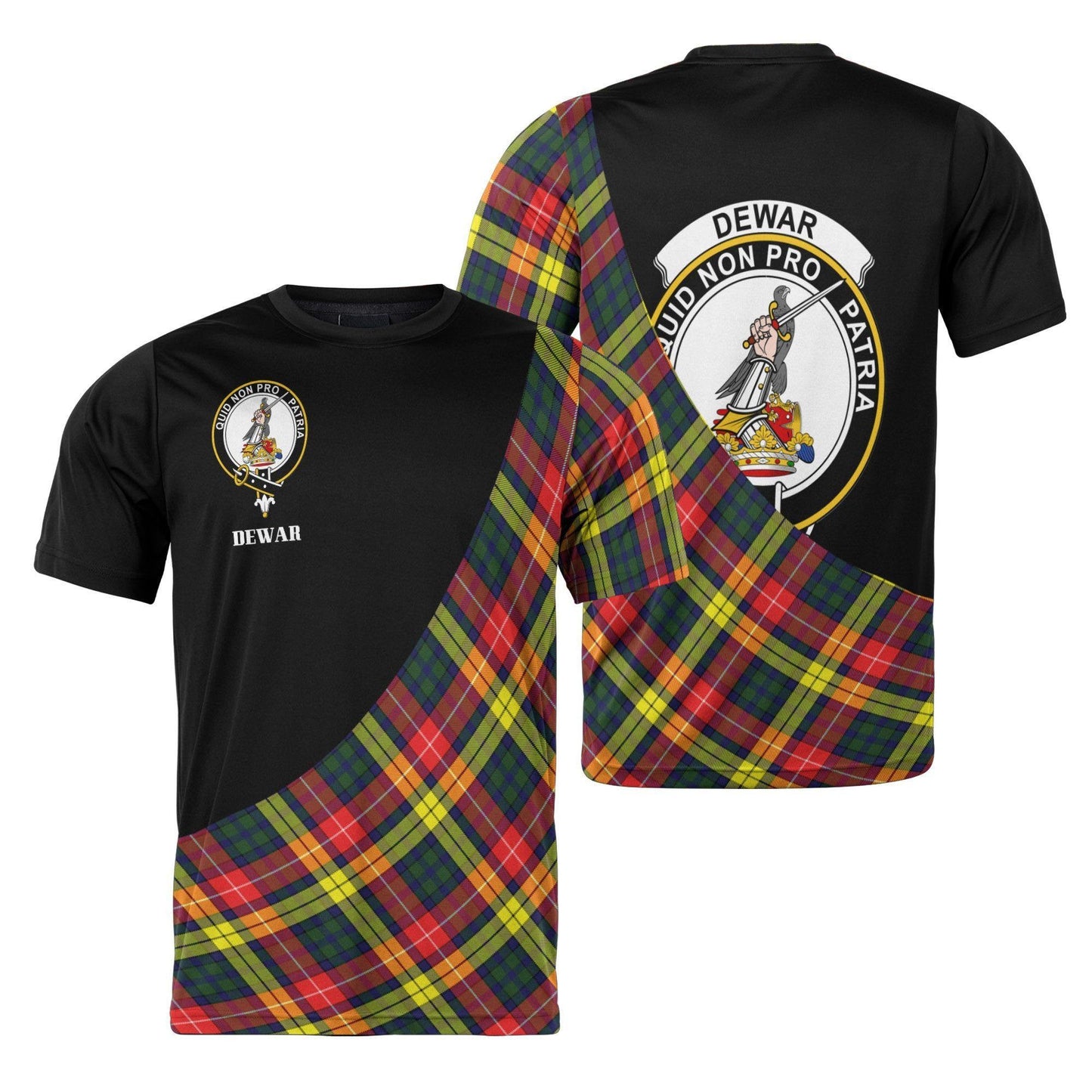 Printivon Dewar Clan Tartan with Kilt Design Personalized Tee Shirt Scotland Gift For Mom and Dad