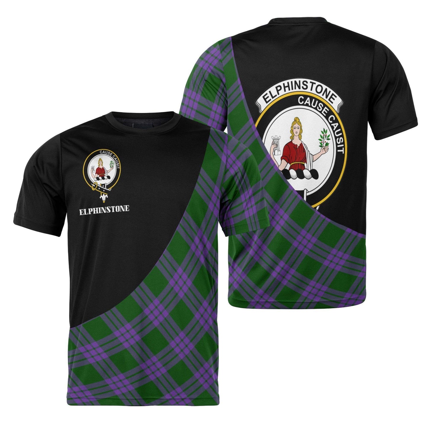 Printivon Elphinstone Clan Tartan with Kilt Design Personalized Tee Shirt Scotland Gift For Mom and Dad