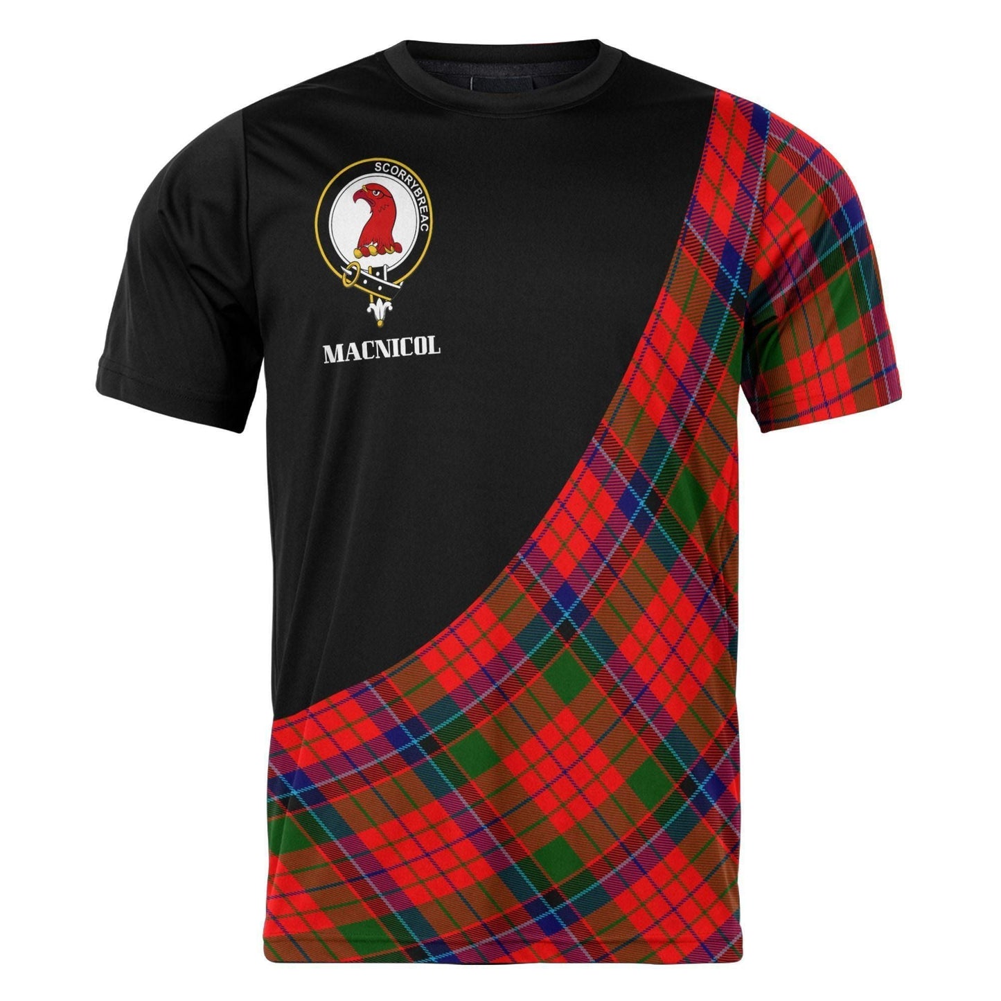 Printivon MacNicol (of Scorrybreac) Clan Tartan with Kilt Design Personalized Tee Shirt Scotland Gift For Mom and Dad