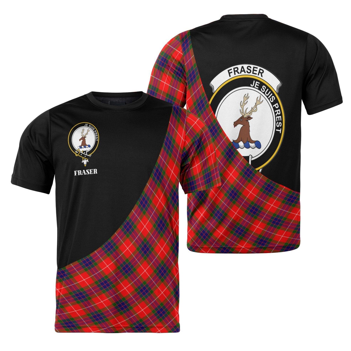 Printivon Fraser (of Lovat) Clan Tartan with Kilt Design Personalized Tee Shirt Scotland Gift For Mom and Dad