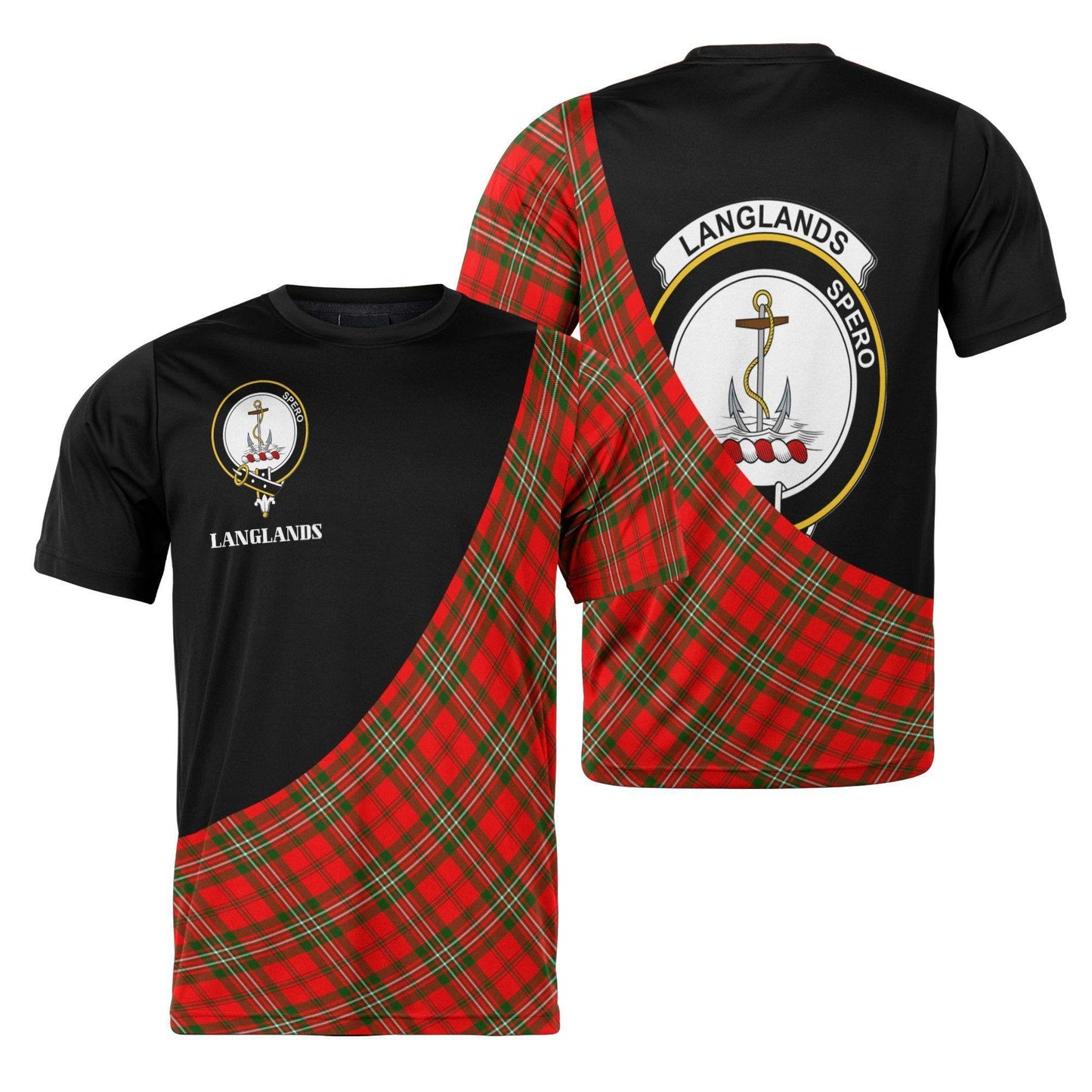 Printivon Langlands Clan Tartan with Kilt Design Personalized Tee Shirt Scotland Gift For Mom and Dad
