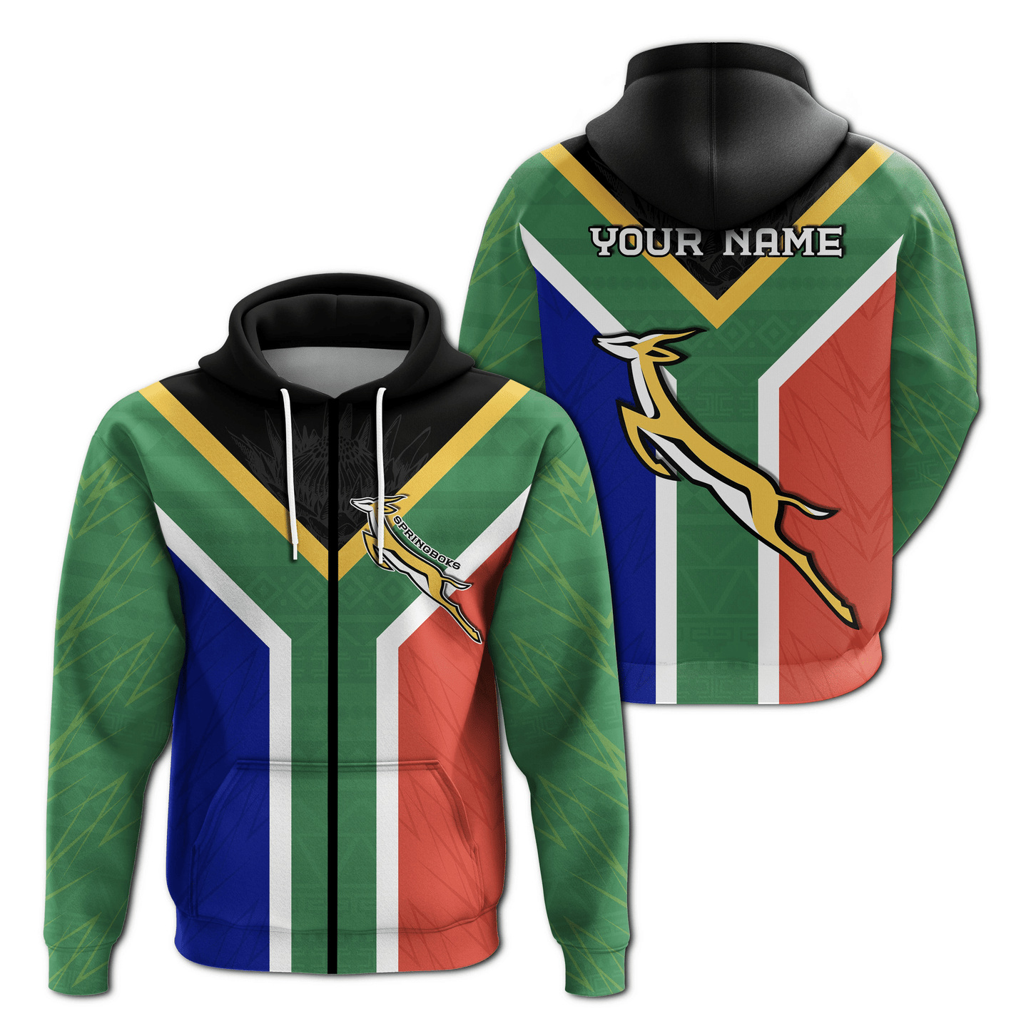 Custom Springboks Passion Zip Hoodie South Africa Rugby