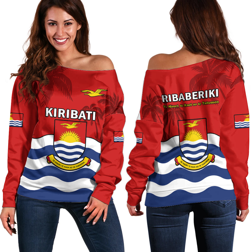 Ribaberiki Kiribati Coat Of Arms Mix Palm Trees Off Shoulder Sweater