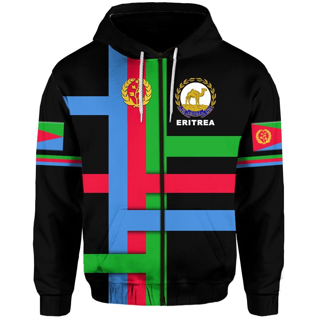 Eritrea Zip Hoodie Flag Vibes Black