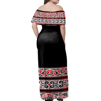 NE Maori Dress Koru Lines Off Shoulder Long Dress