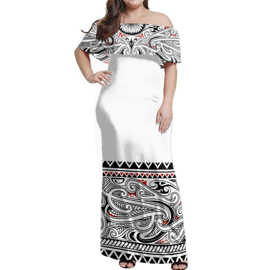 NE Maori Dress Ta Moko Off Shoulder Long Dress