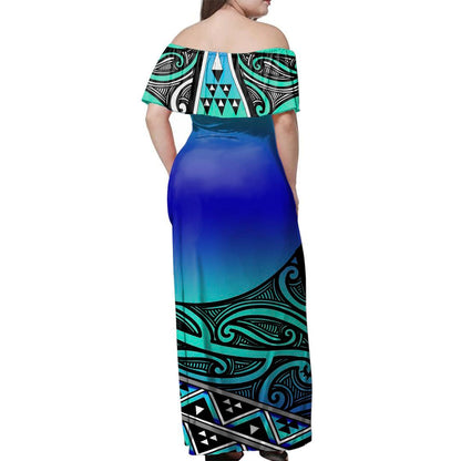 NE Maori Dress Gradient Taniko Off Shoulder Long Dress