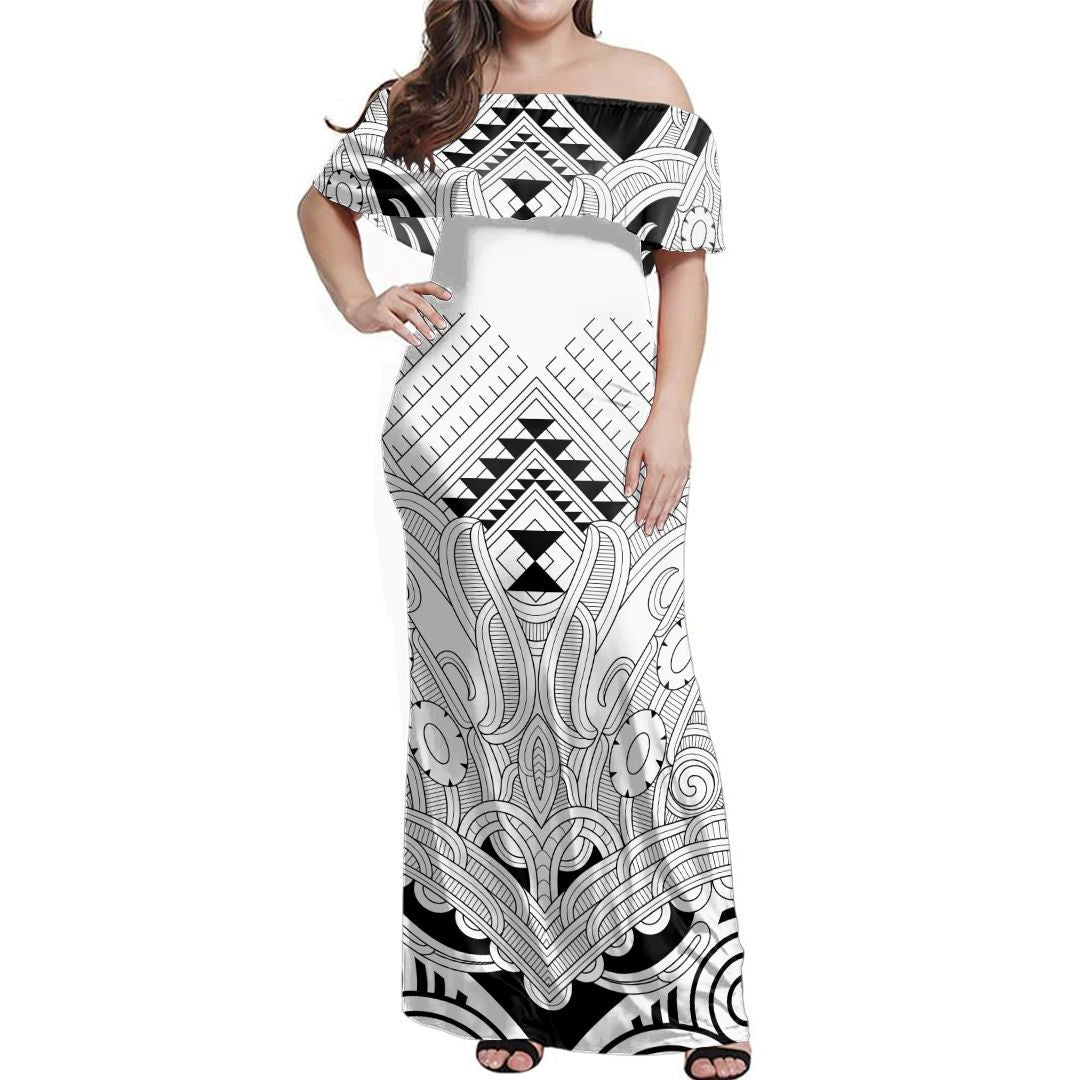 NE Maori Dress Traditional Style Off Shoulder Long Dress