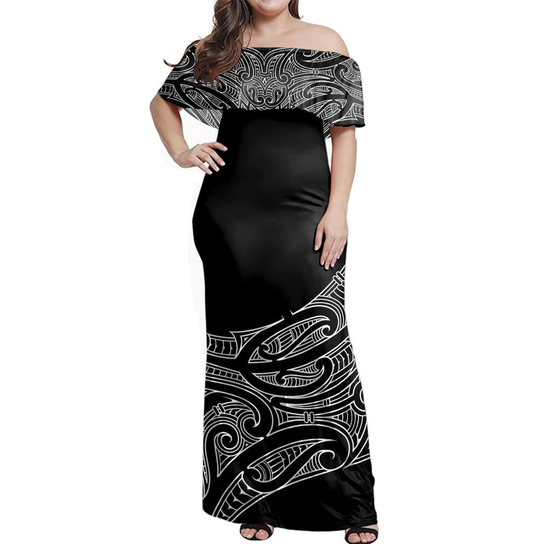 NE Maori Dress Moko Curve Off Shoulder Long Dress