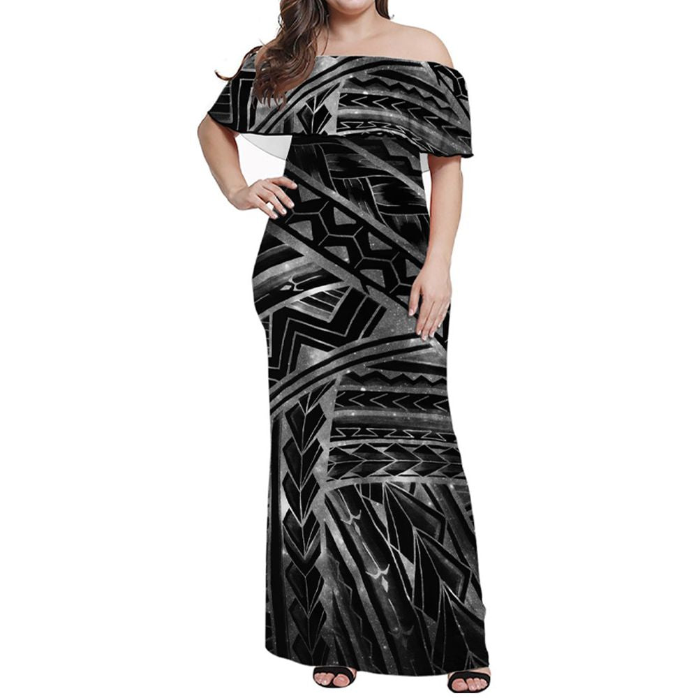 Polynesian Pride Dress Polynesian Spearhead White Galaxy Off Shoulder Long Dress