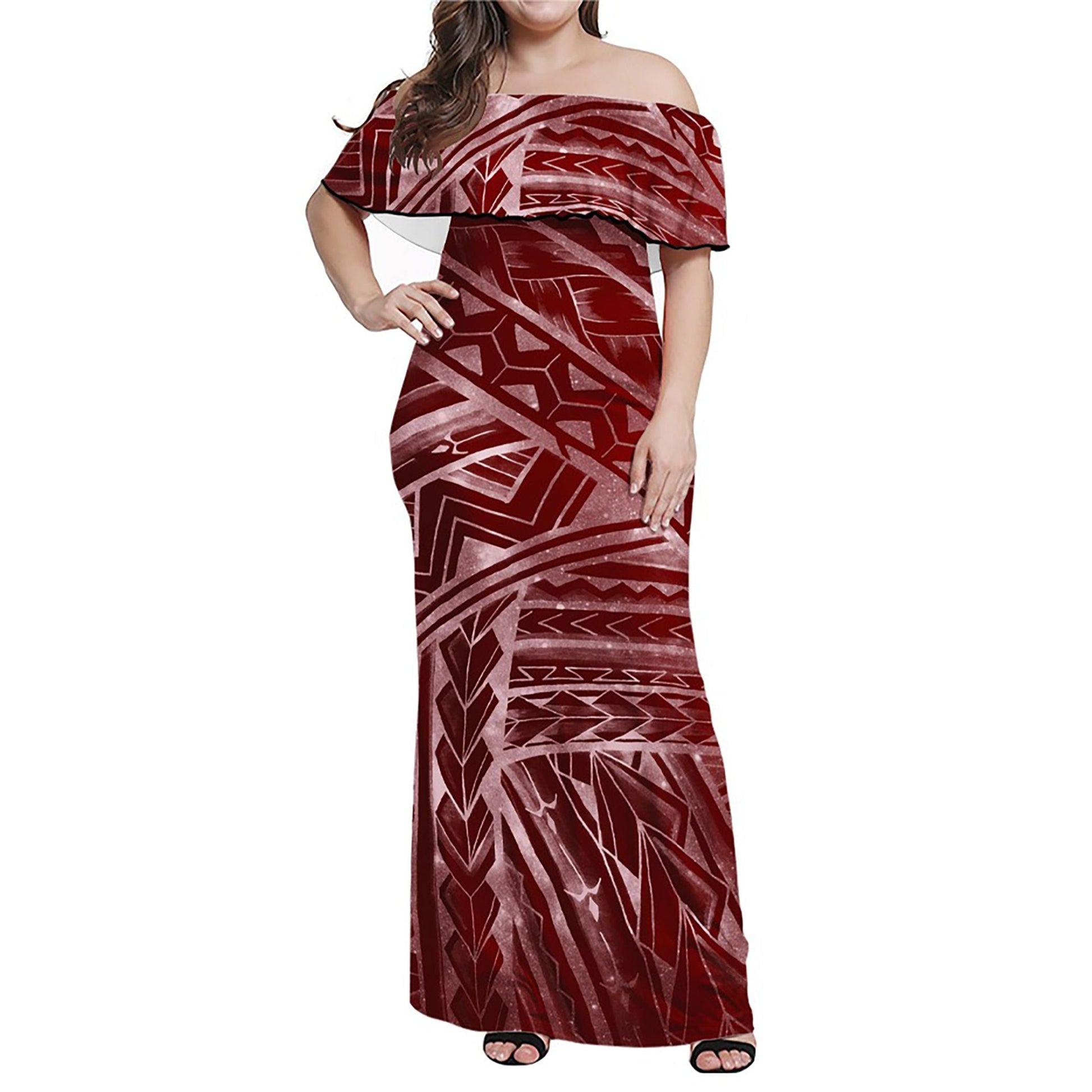 Polynesian Pride Dress Polynesian Spearhead Red Galaxy Off Shoulder Long Dress