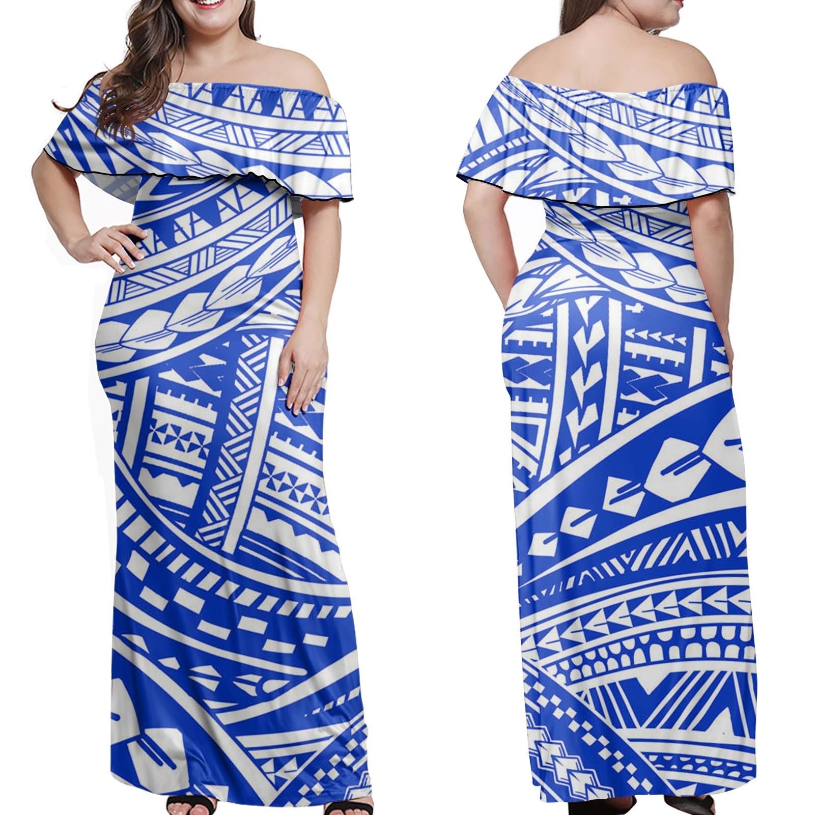 Polynesian Pride Dress Tribal Polynesian Mix Blue My Style Off Shoulder Long Dress