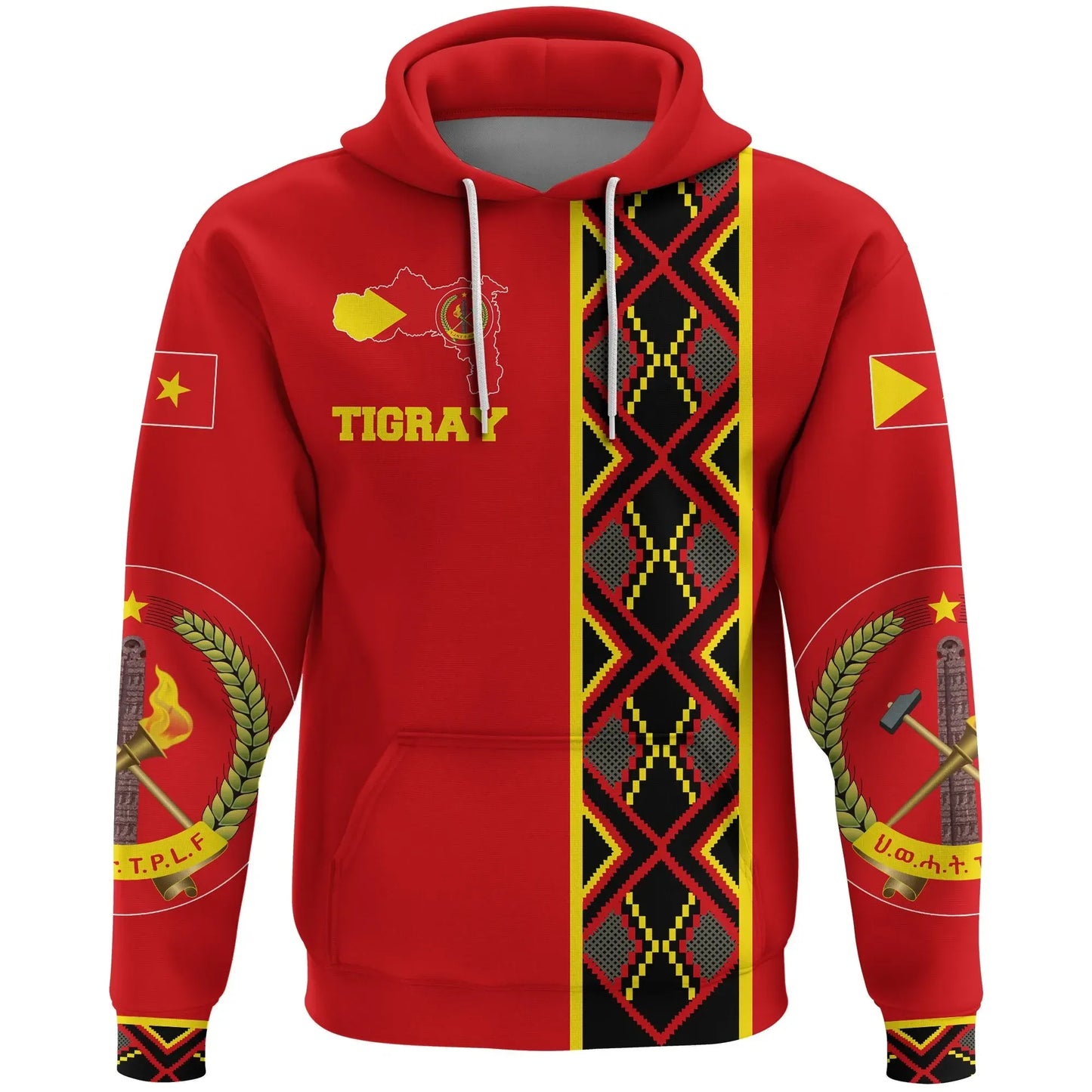 Hoodie Tigray Maps Africa Pattern Red Pullover