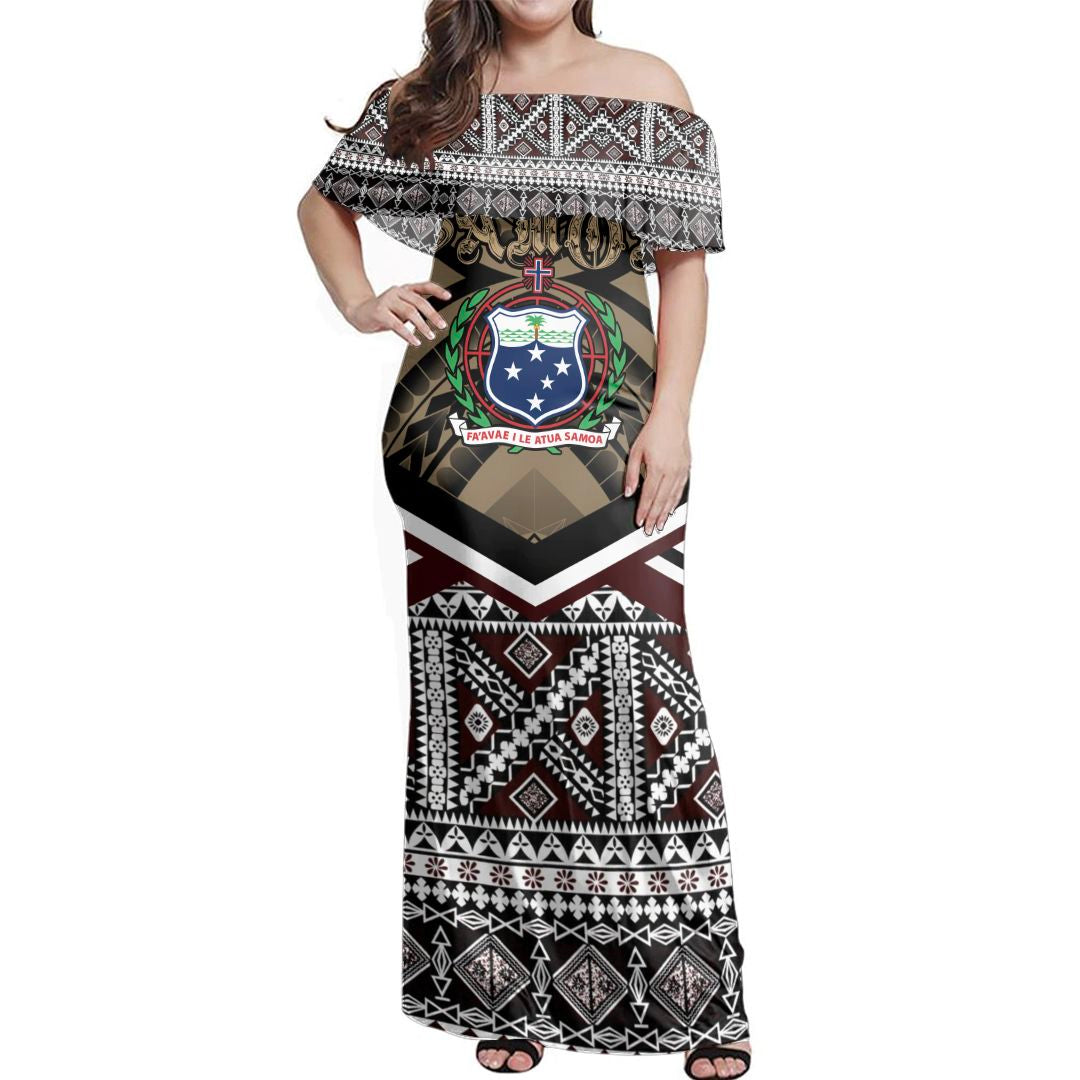 Polynesian Pride Dress Samoa Masi Dobby Coat Of Arms Off Shoulder Long Dress