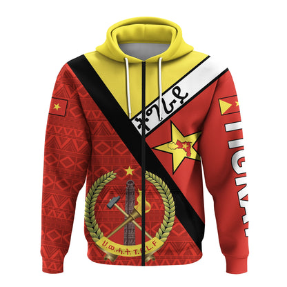 Zip Hoodie Tigray Coat Of Arms With Africa Pattern Zip Hoodie