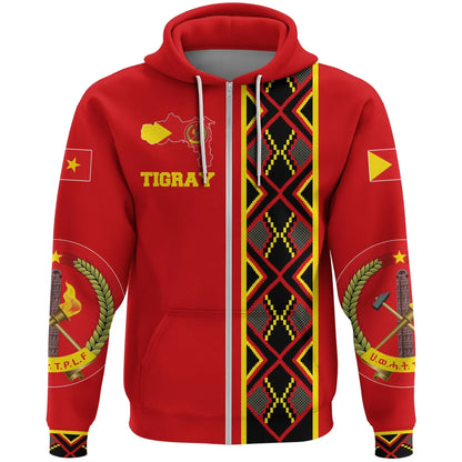 Zip Hoodie Tigray Maps Africa Pattern Red Zip Hoodie