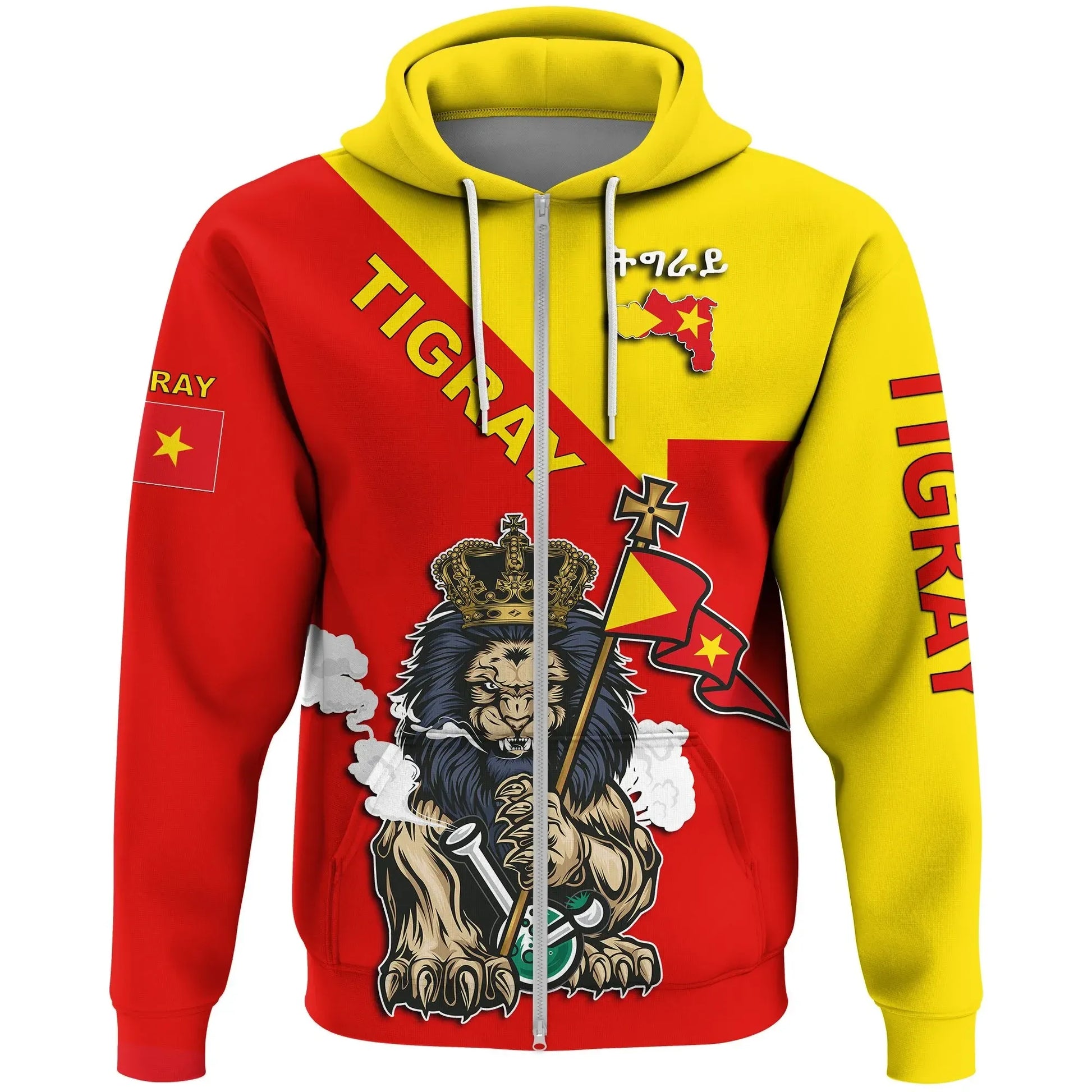 Zip Hoodie Tigray Lion Flag Map Zip Hoodie