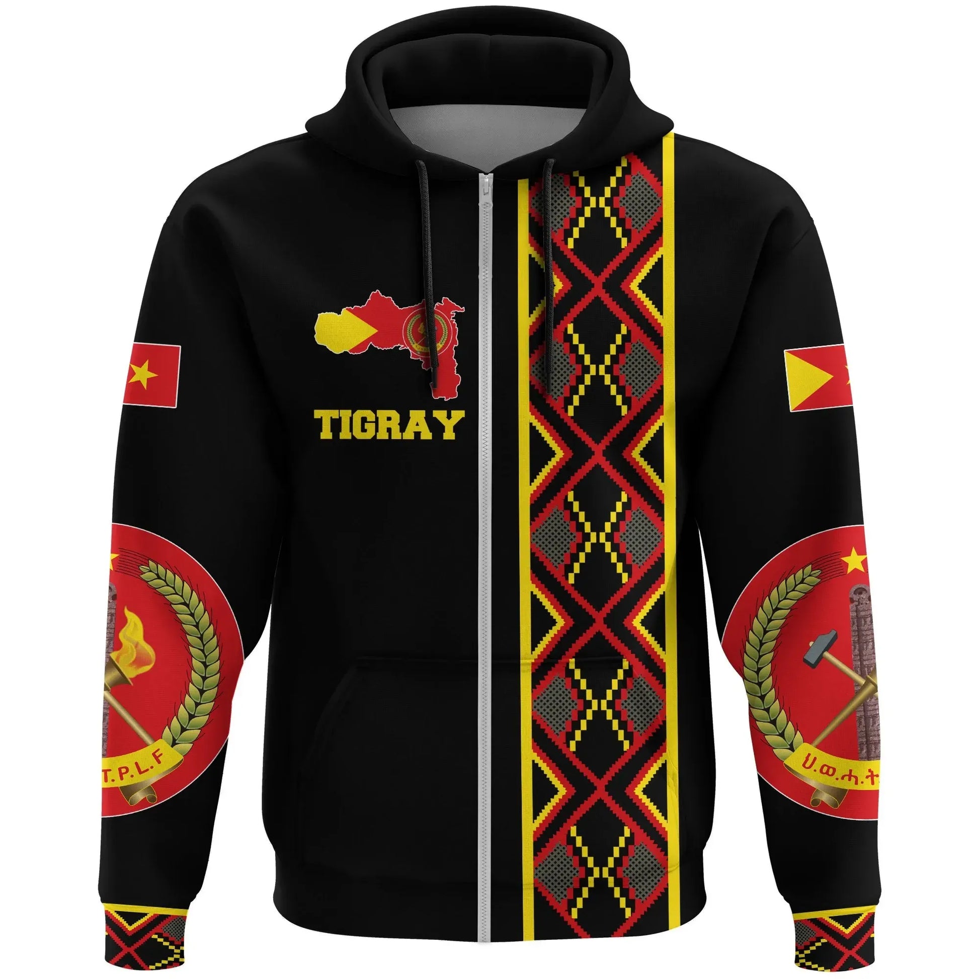 Zip Hoodie Tigray Maps Africa Pattern Black Zip Hoodie