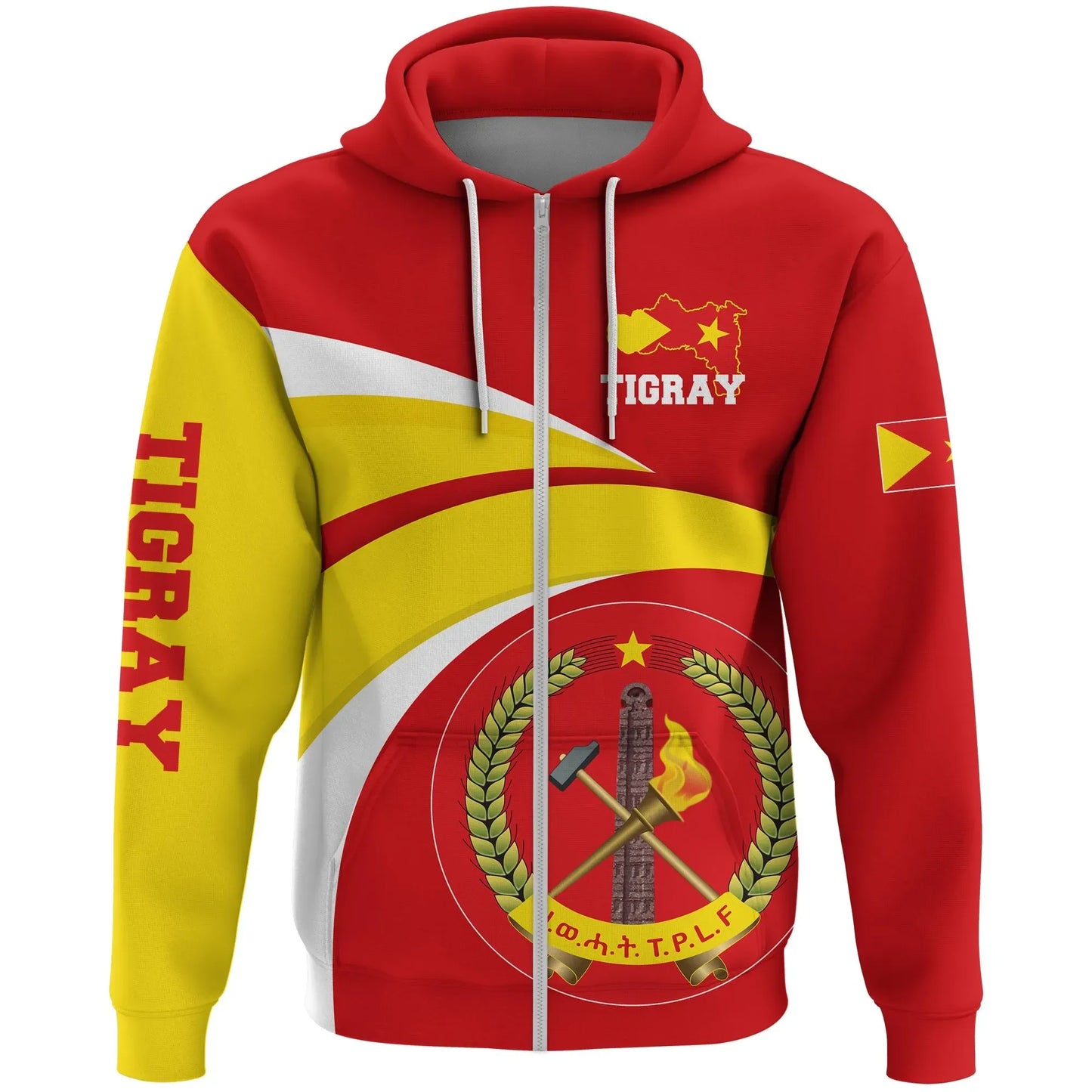 Zip Hoodie Tigray Flag Official Seal Red Zip Hoodie