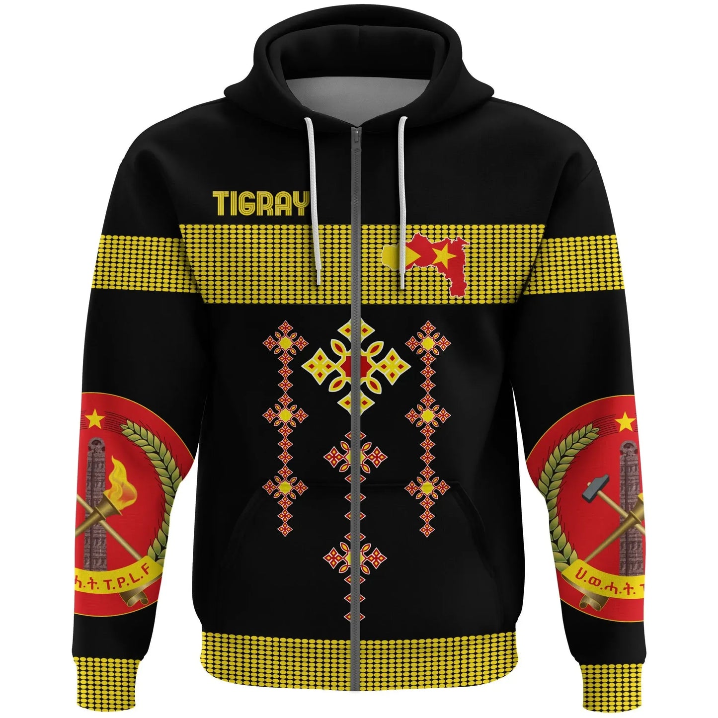 Zip Hoodie Tigray Round Pattern Flag Black Zip Hoodie