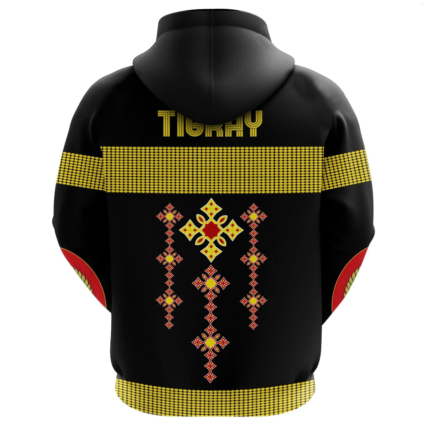 Zip Hoodie Tigray Round Pattern Flag Black Zip Hoodie