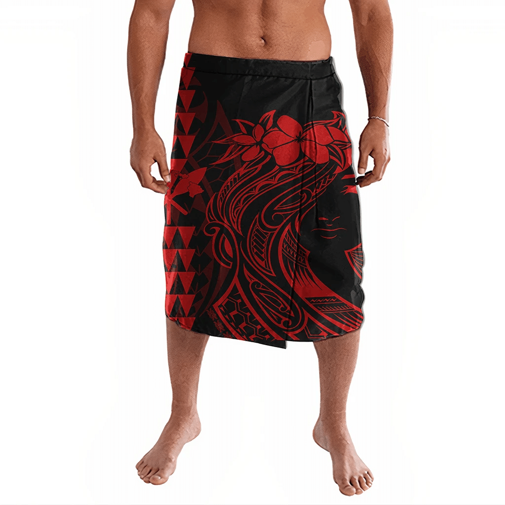 Polynesian Clothing - Hawaii Map Kanaka Polynesian Hula Girl Ie Faitaga Red J5