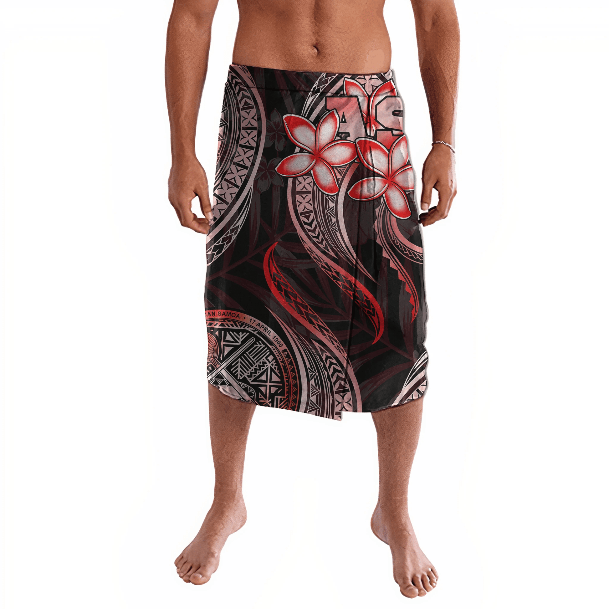 Polynesian Clothing - American Samoa 684 Siapo Coat Of Arms Red Ie Faitaga Lavalava