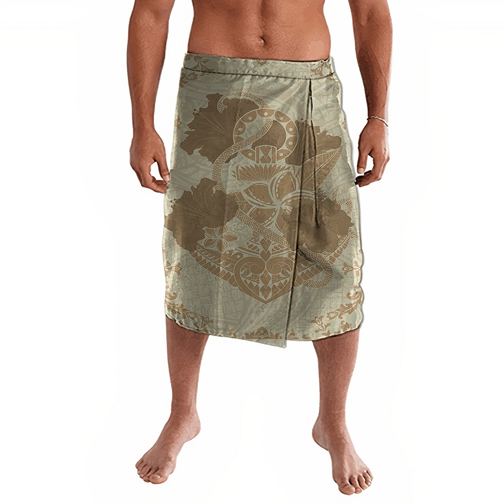 Polynesian Clothing - Hawaii Anchor Hibiscus Flower Vintage Ie Faitaga Beige