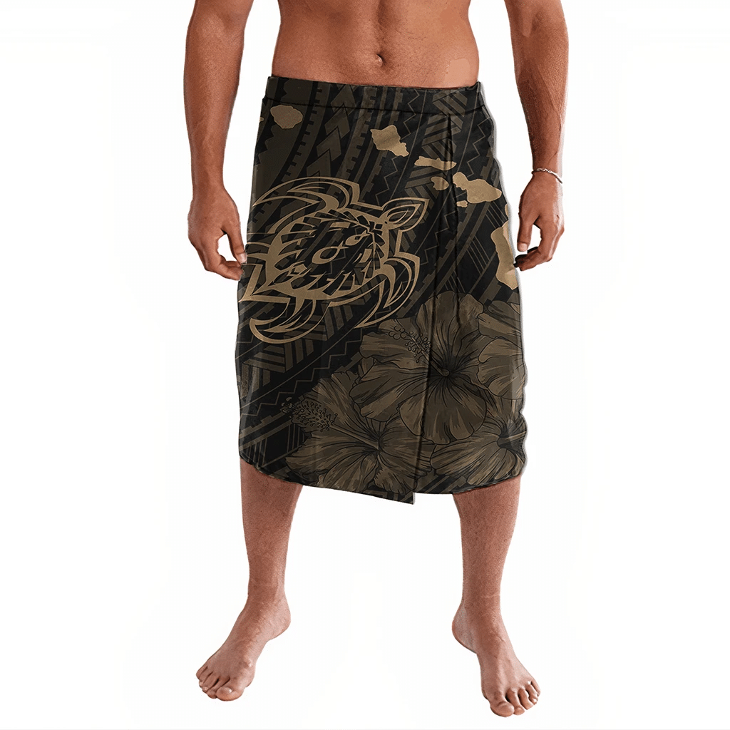 Polynesian Clothing - Hawaiian Hibiscus Sea Turtle Swim Polynesian Ie Faitaga Gold