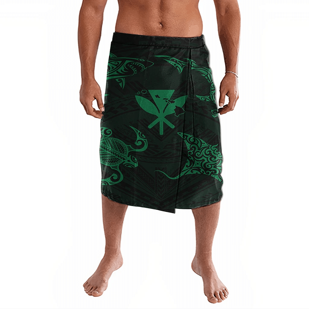 Polynesian Clothing - Polynesian Turtle Hammerhead Shark Ray Kanaka Hawaii Ie Faitaga Circle Green