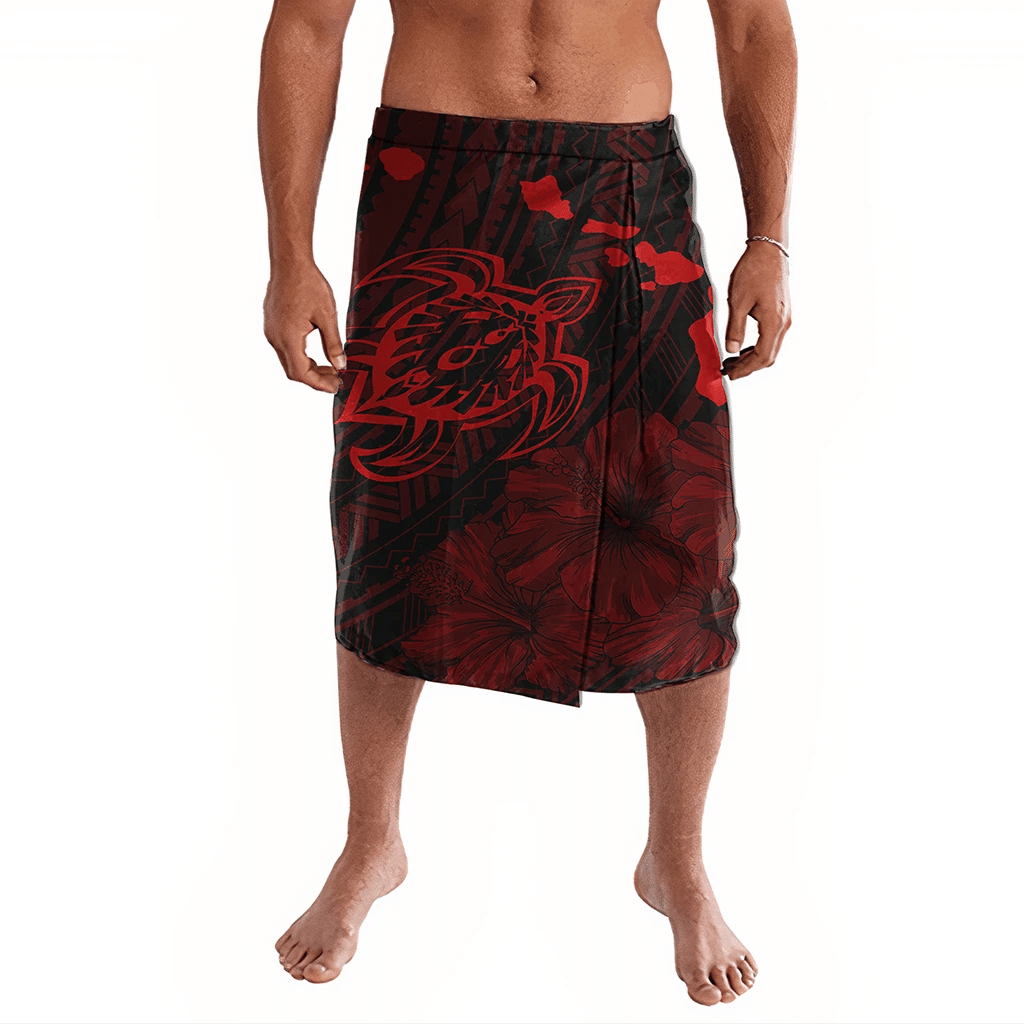 Polynesian Clothing - Hawaiian Hibiscus Sea Turtle Swim Polynesian Ie Faitaga Red