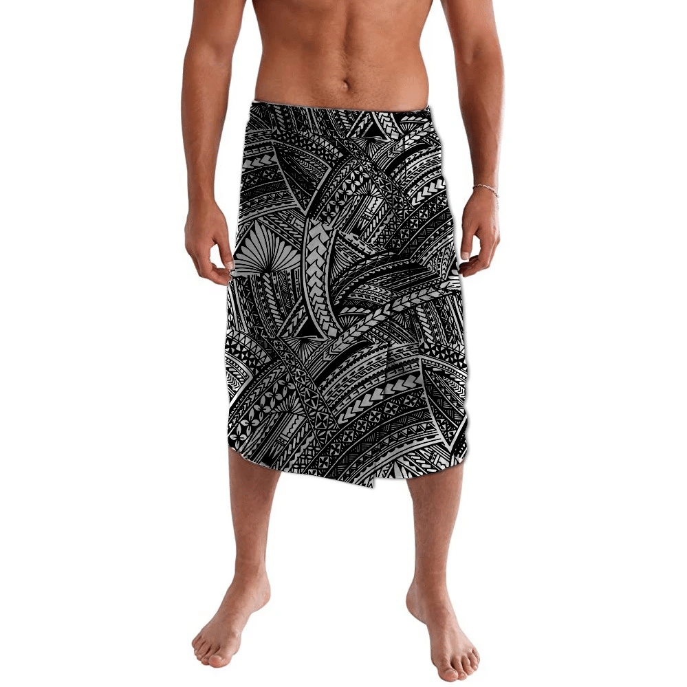 Polynesian Clothing - Spearhead Black Polynesian Pattern Lavalava