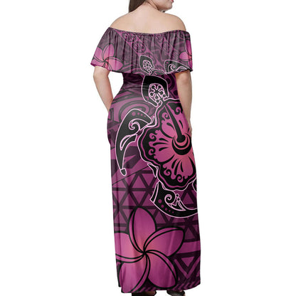Polynesian Pride Dress Hawaii Mix Polynesian Turtle Plumeria Nick Style Pink Off Shoulder Long Dress