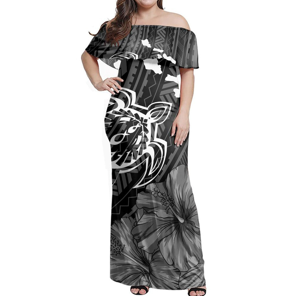Polynesian Pride Dress Hawaiian Hibiscus Sea Turtle Swim Polynesian Off Shoulder Long Dress