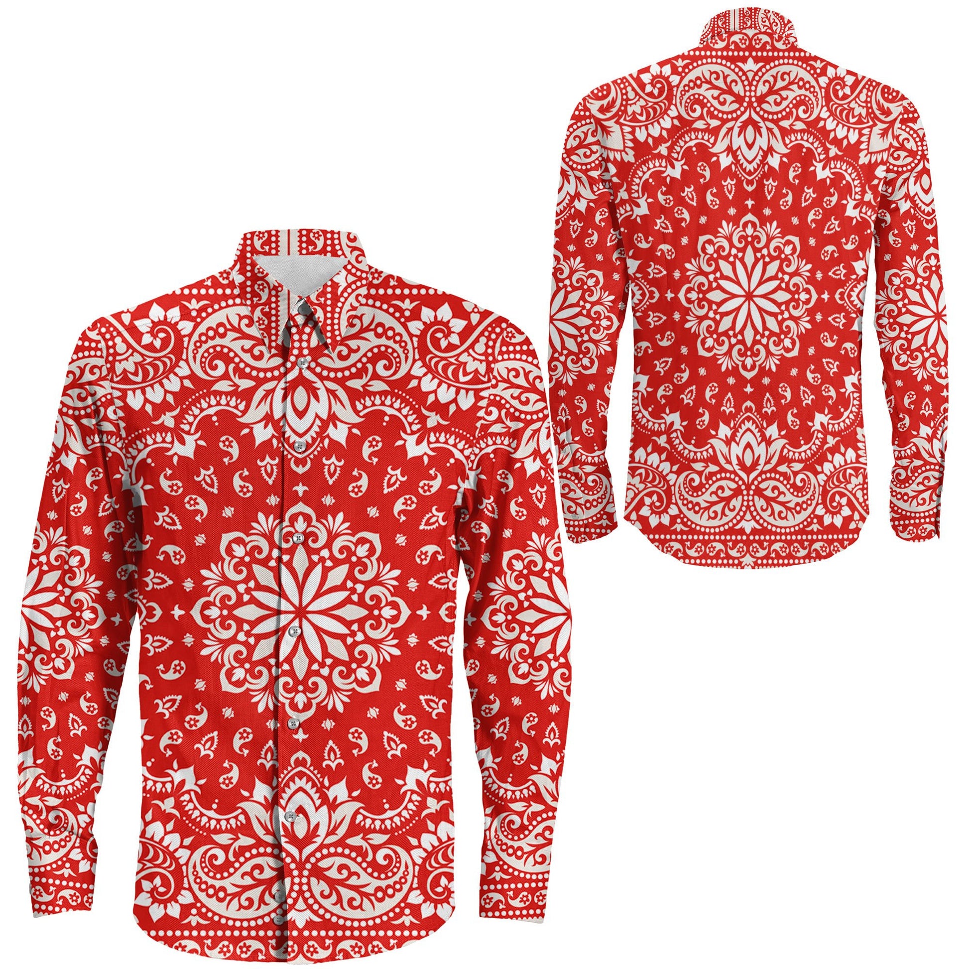 Shirt Floral Paisley Red Long Sleeve Button Shirt