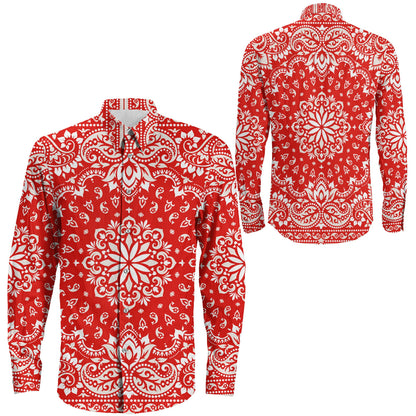 Shirt Floral Paisley Red Long Sleeve Button Shirt