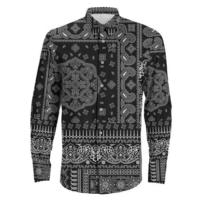 Shirt Paisley Bandana Fabric Patchwork Black Long Sleeve Button Shirt