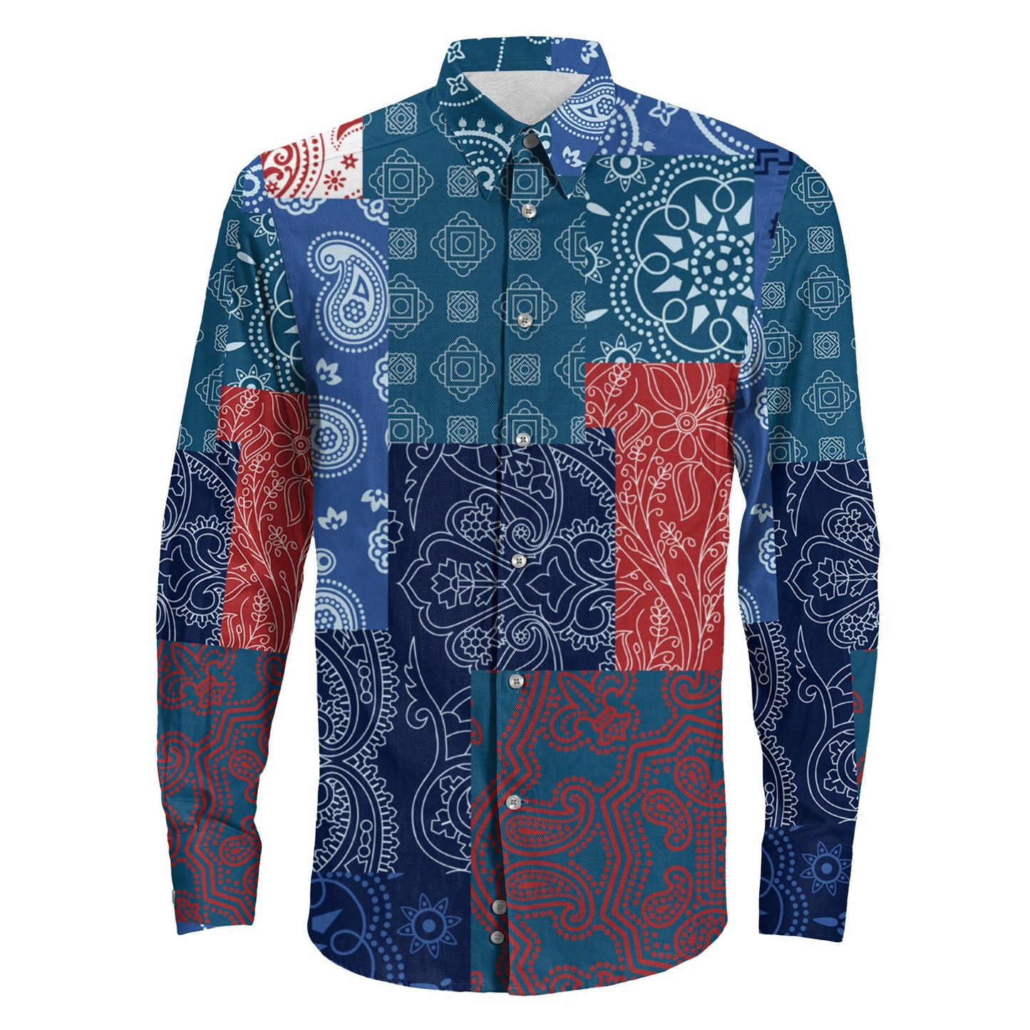 Shirt Bandanna Fabric Patchwork Custom Color Long Sleeve Button Shirt