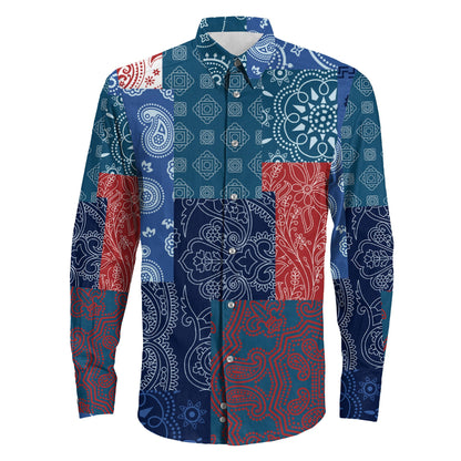 Shirt Bandanna Fabric Patchwork Custom Color Long Sleeve Button Shirt