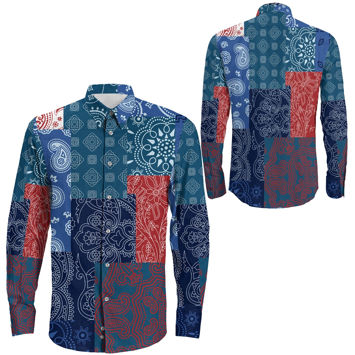 Shirt Bandanna Fabric Patchwork Custom Color Long Sleeve Button Shirt