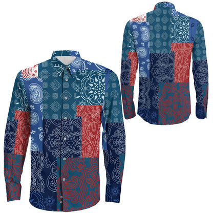 Shirt Bandanna Fabric Patchwork Custom Color Long Sleeve Button Shirt