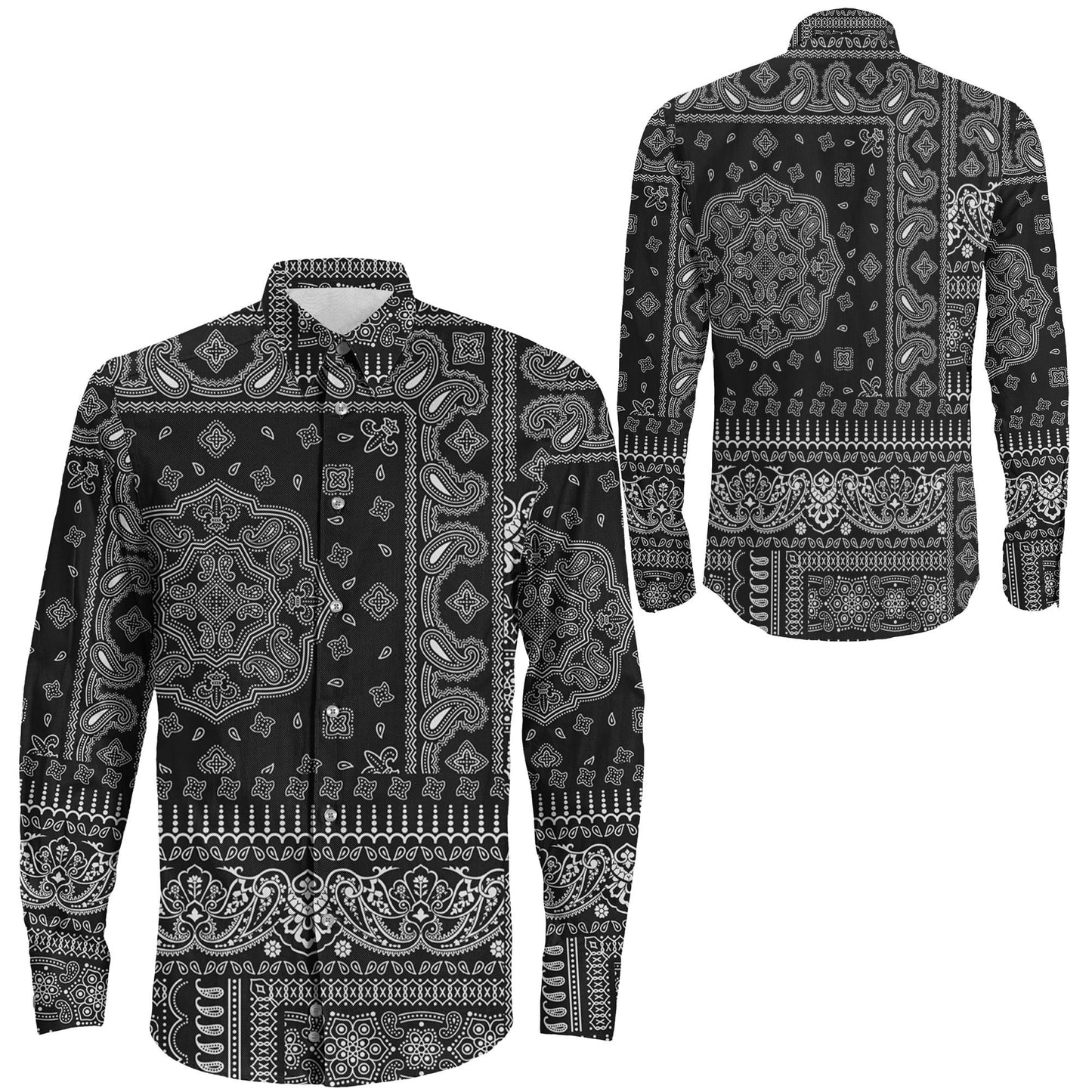Shirt Paisley Bandana Fabric Patchwork Black Long Sleeve Button Shirt