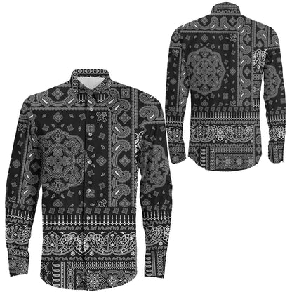Shirt Paisley Bandana Fabric Patchwork Black Long Sleeve Button Shirt