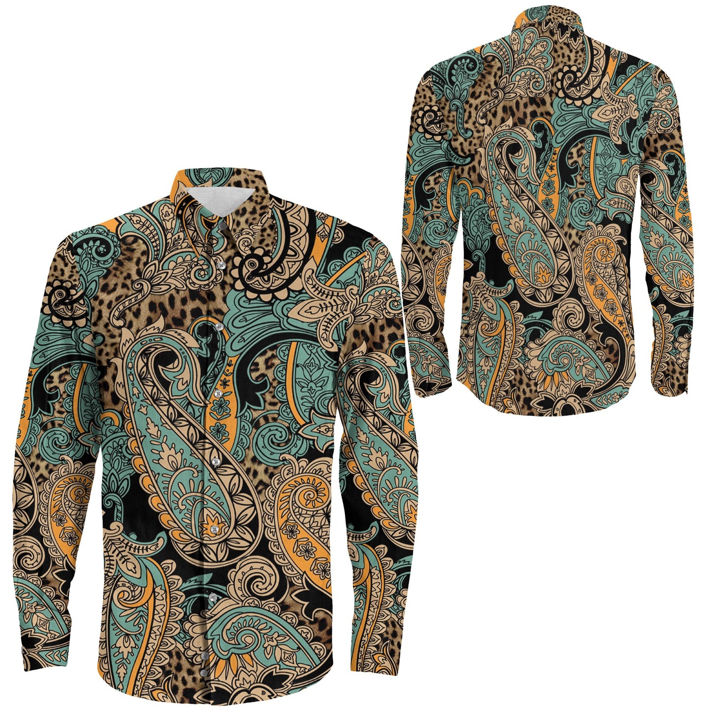 Shirt Elegant Hand Drawn Pattern Seamless Paisley Long Sleeve Button Shirt