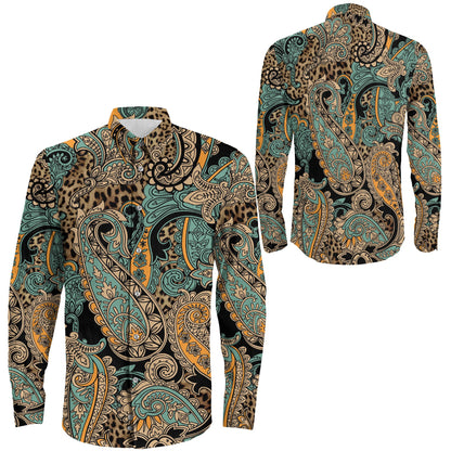 Shirt Elegant Hand Drawn Pattern Seamless Paisley Long Sleeve Button Shirt