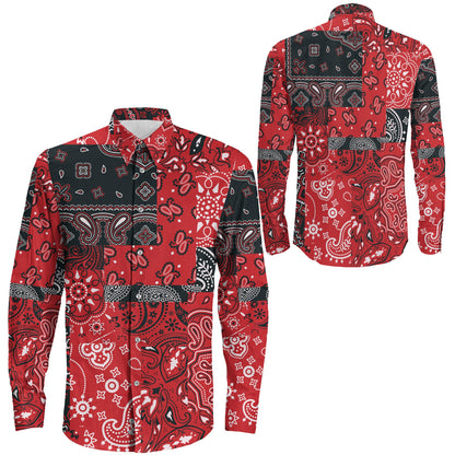 Shirt Red Black Paisley Fabric Long Sleeve Button Shirt